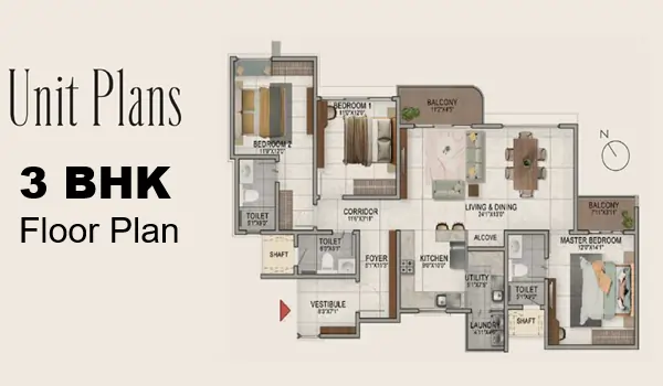 Prestige Basavanagudi 3 BHK Floor Plan